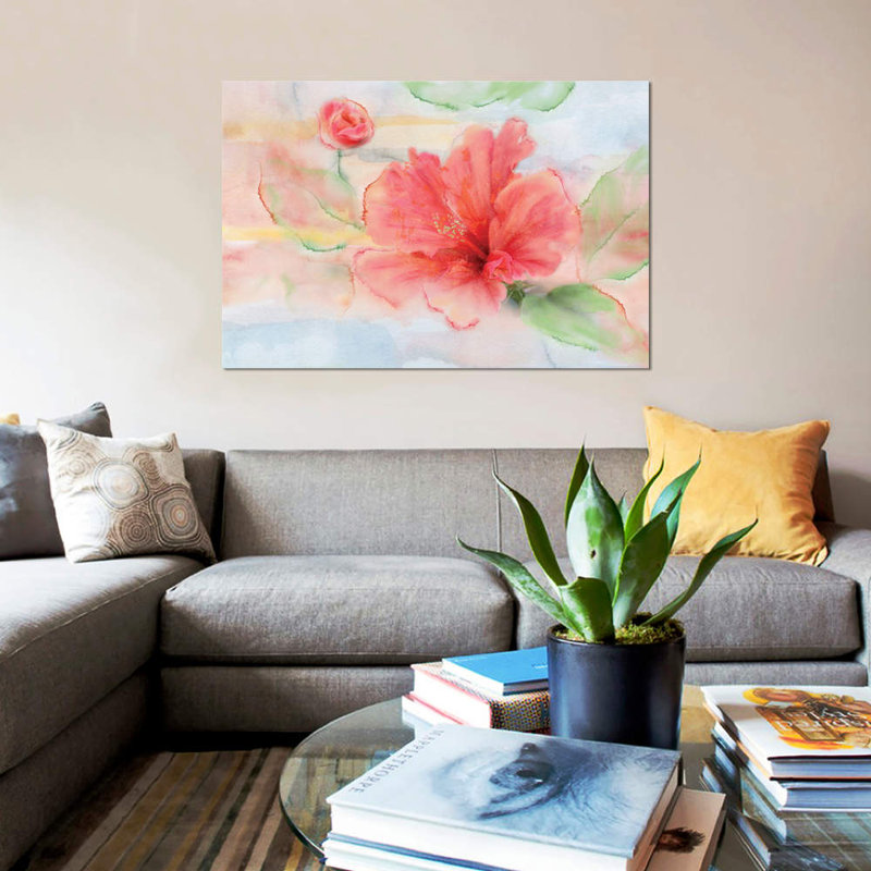 Hibiscus - Impression sur toile, H 8 po x l 12 po x P 0,75 po, Toile tendue, Pas de tapis