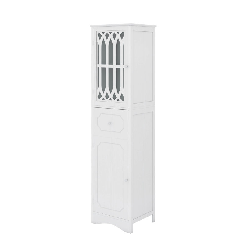 Imposing Bathroom Floor Storage Cabinet With Dual Doors Single Drawer And Customizable Shelf, White