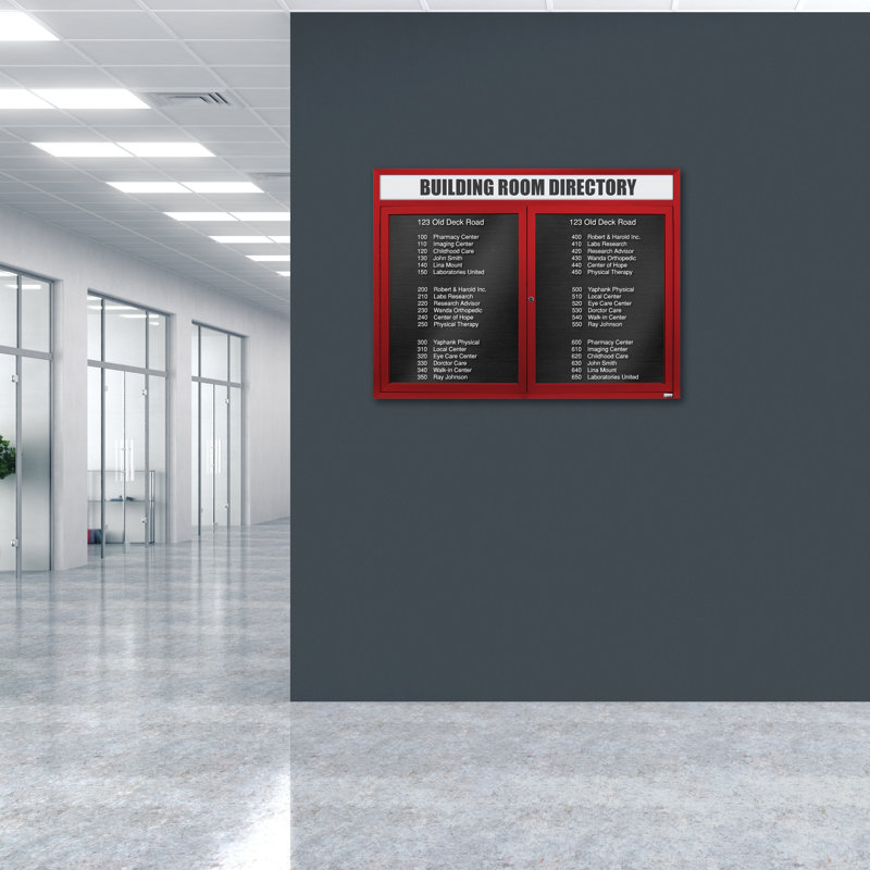 Carte à fixation murale délimitée directory cabinet, Rouge thermolaqué, Deux, H 36 po x l 48 po