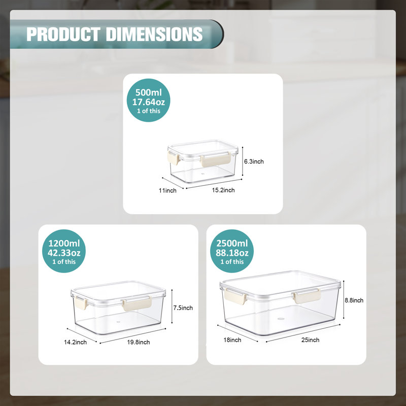 Sorbus Airtight Clear Food Storage Container Plastic Stackable, Snap Lid BPA free – 3 Pack, White, White - 3 Pack