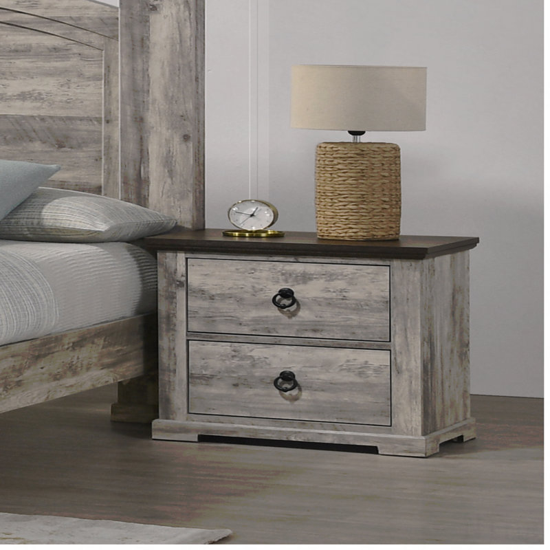 Table de chevet de chambre à coucher 1 tiroir deux tons finition contemporaine deux tons, poignées en métal