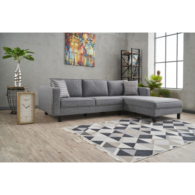 Canapé modulaire rembourré Bre, Accoudoir à droite (vu de face), Gris 100% polyester / lin