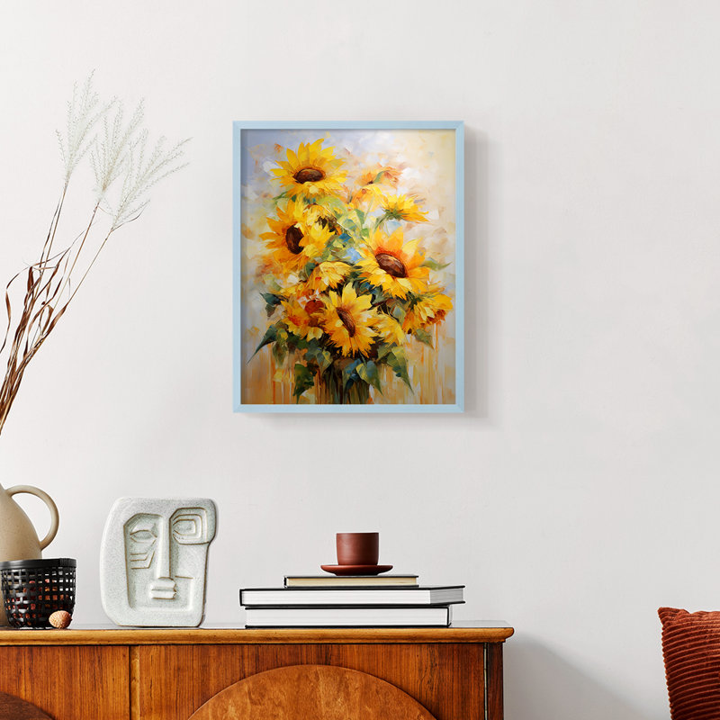 Série FLORAL CDL III - reproduction encadrée de qualité supérieure - prête à être accrochée - aucun clou requis, Bleu