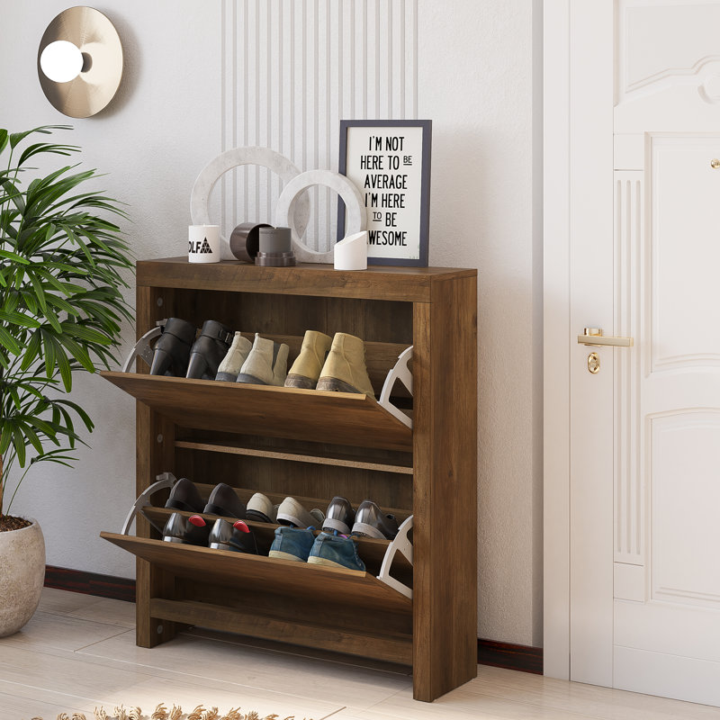 Cubbot Ellani 2 Flip Door Down Shoe Storage, Knotty Oak