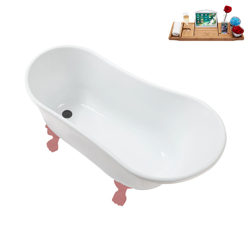 51.2'' x 25.6'' Soaking Acrylic Bathtub, Brushed Gun Metal, Matte Pink
