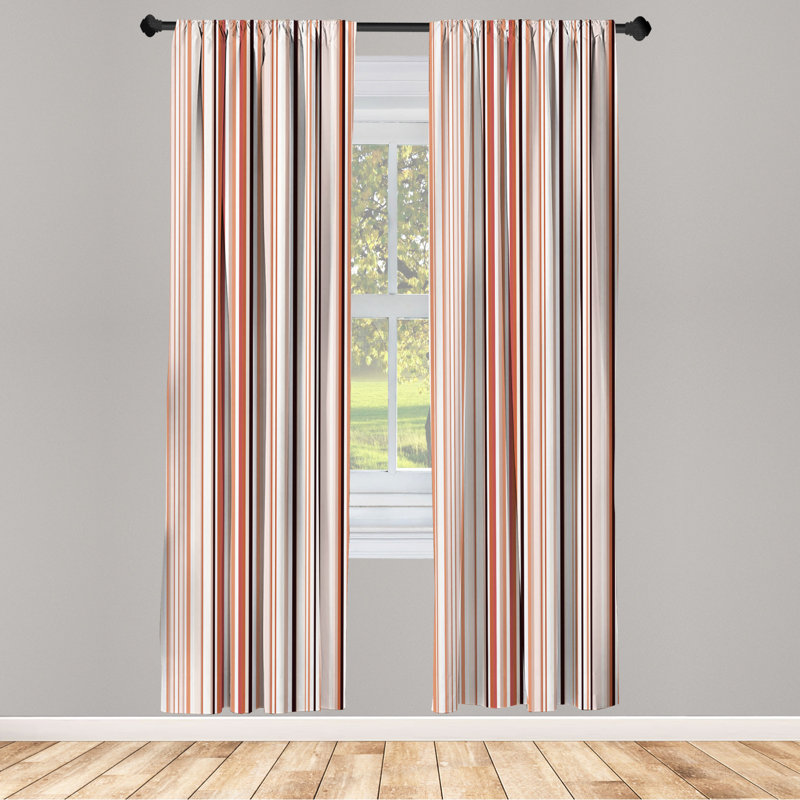 Microfiber Striped Semi-Sheer Rod Pocket Curtain Panels, 28" W x 63" L, Red/Gold