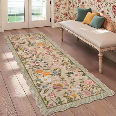 Tapis festonné moderne antidérapant Farmhouse Floral