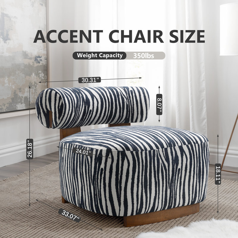 2-Pieces Zebra Strips Accent Chair With Cylindrical Back Chenille Upholstered Cozy Chair With Wood Frame Cute Chair For Living Room, Bedroom