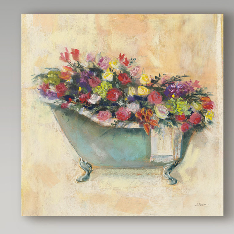 « baignoire bouquet i », reproduction de peinture à l’acrylique sur toile tendue, H 14 po x l 14 po x P 2 po