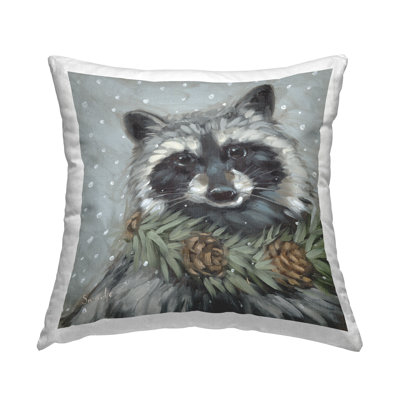 Raccoon with Pinecones Decorative Printed Throw Pillow by Sara G. Designs