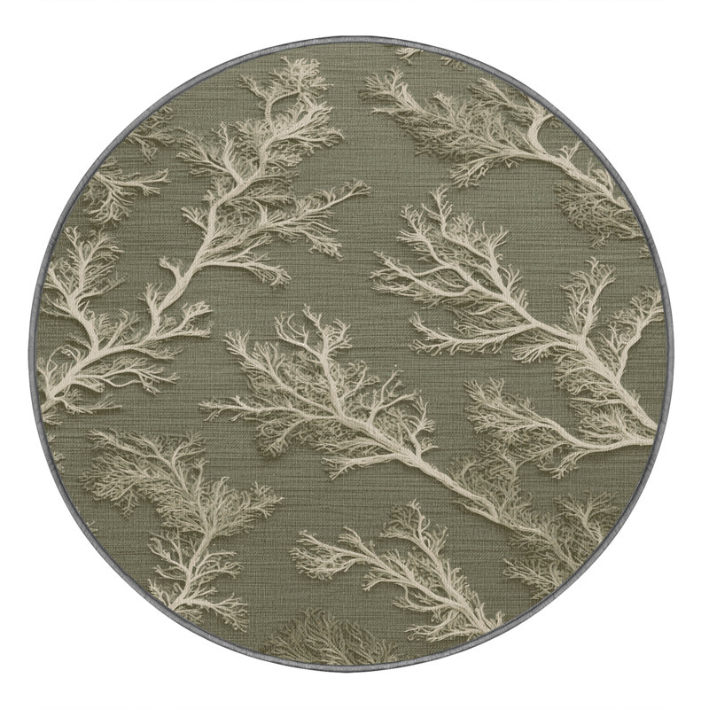 Tapis botanique brun lavable à la machine, Rond 4 pi