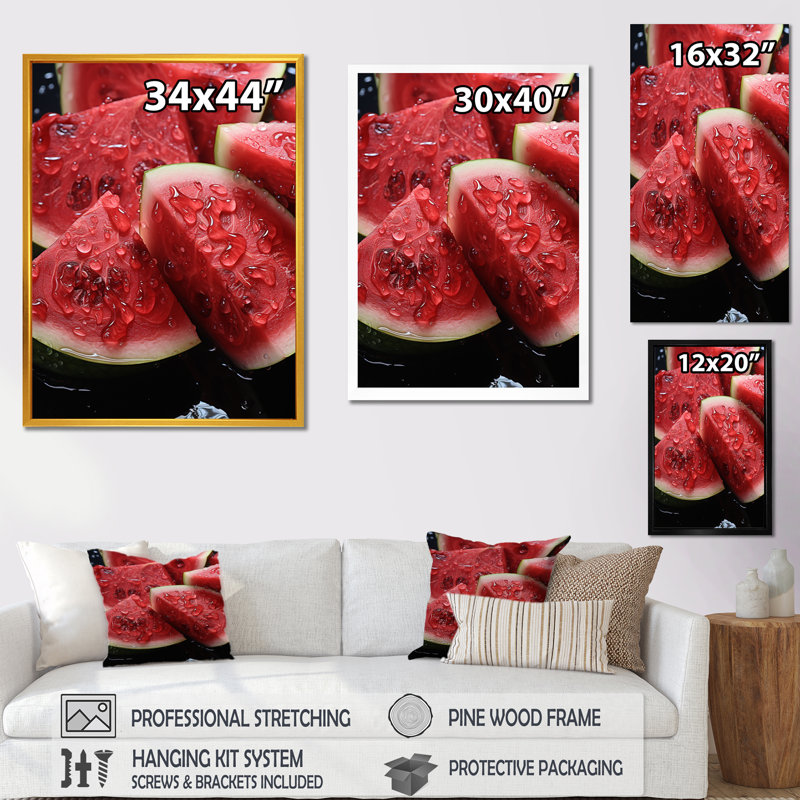 «Whimsy Pastel» rose pastèque II - fruits, art mural, H 44 po x l 34 po x P 1,5 po