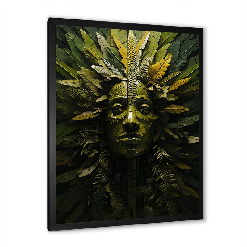 Masque de forêt tribal moderne I - impression, H 40 po x l 30 po x P 1,5 po, Cadre simple noir