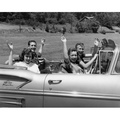 Posterazzi " Two Young Couples Sitting In Car And Waving "