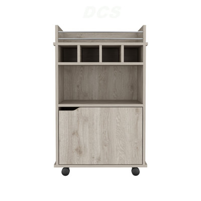 Modern Bar Cart with 2 Open Shelves  4 Cubbies and Cabinet