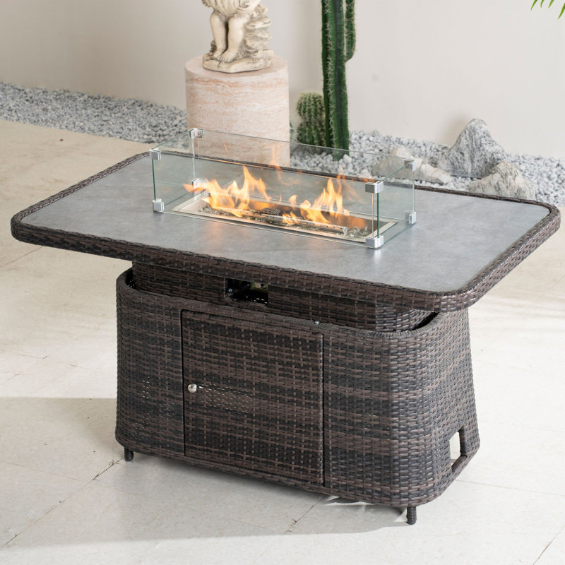 Rectangle Aluminium Propane Smokeless Fire Pit Table with Hidden Fuel Tank, Brown