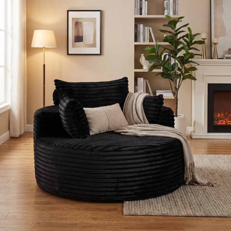 Fauteuil demi-tonneau en velours côtelé 55 po, Noir