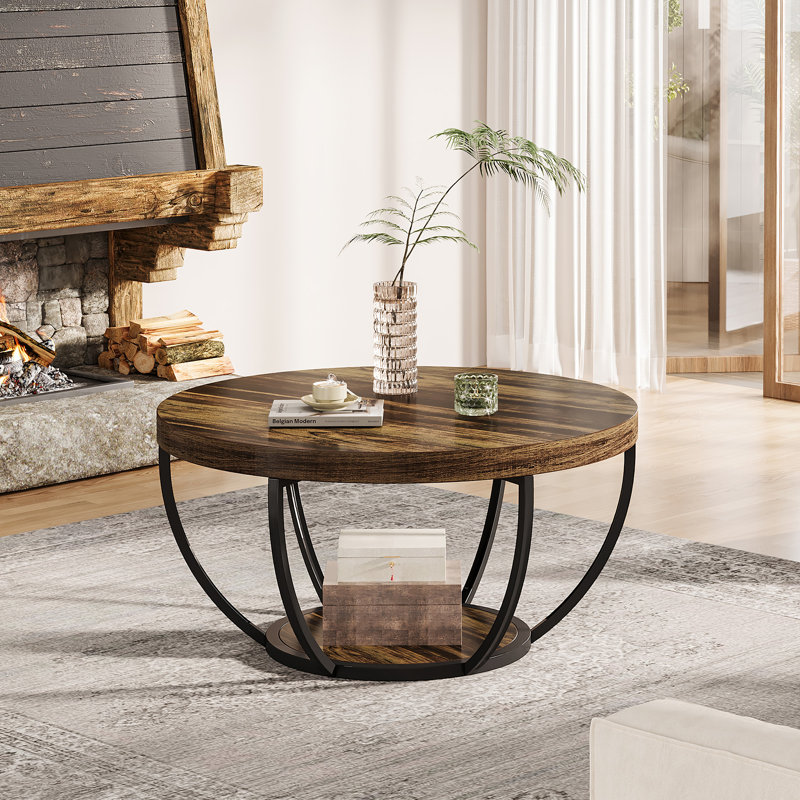 Table basse à plancher, Marron clair, Noir