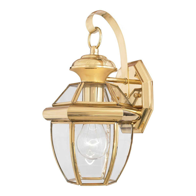 Rochelle Polished Brass Outdoor Wall Lantern, 33cm H x 17.8cm W x 17.1cm D