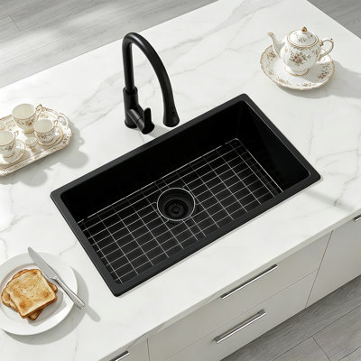 Évier de cuisine en granite blanc encastré à simple cuve 31 po L
