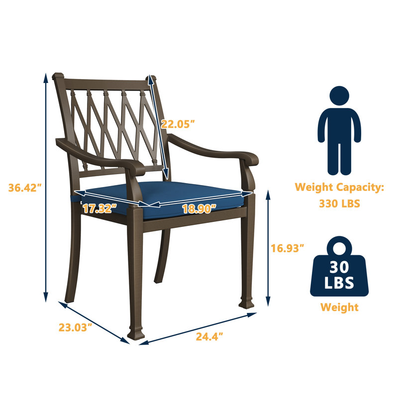 Chaise de patio empilable avec coussin Cayden, Bleu
