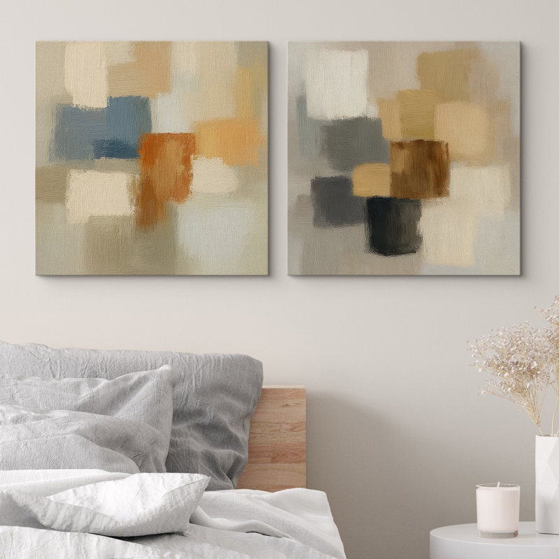 «Neutral Abstract Color Blocks Modern Minimal Art», reproduction d'art sur toile encadrée 2 pièces, H 16 po x l 16 po