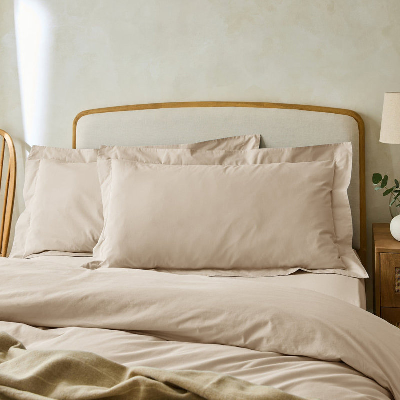Stiliana 300 Thread Count Stonewashed Cotton Oxford Border Pillowcase Pair, Stone
