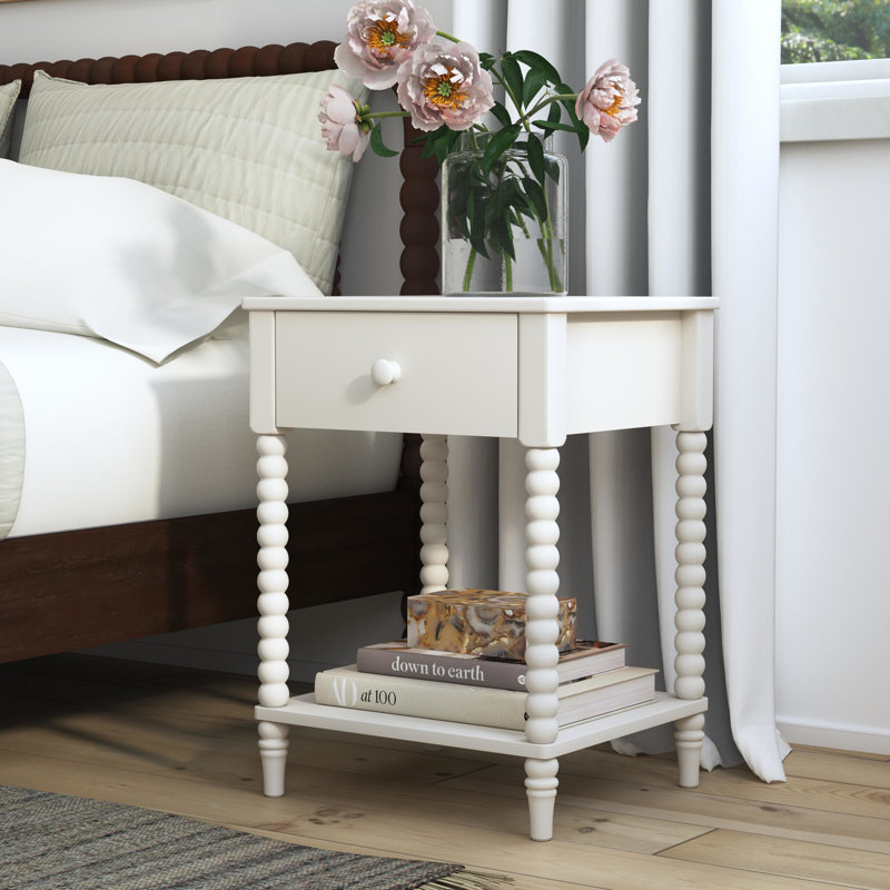 Godfree 1 - Drawer Spindle Nightstand (Set Of 2), Blanc