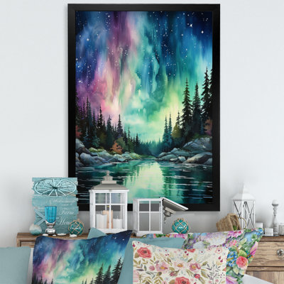 «Aukievah Aurora Borealis Dancing Lights II», reproduction sur toile encadrée