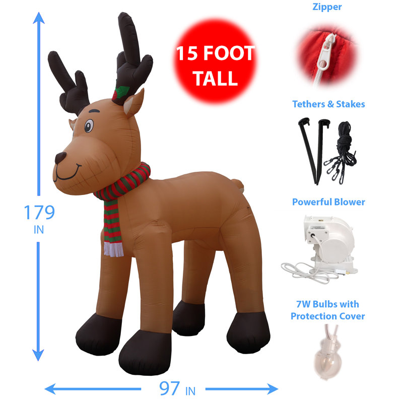 Énorme décoration de jardin de Noël de 15 pieds avec renne de Noël