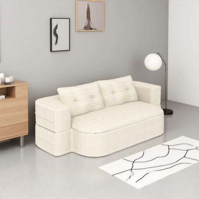 Canapé 78,7 "moderne 2 en 1 pliable avec couverture fonctionnelle et 2 coussins moelleux, canapé en velours côtelé moelleux confortable, canapé-lit convertible, canapé à siège profond pour salon, chambre à coucher
