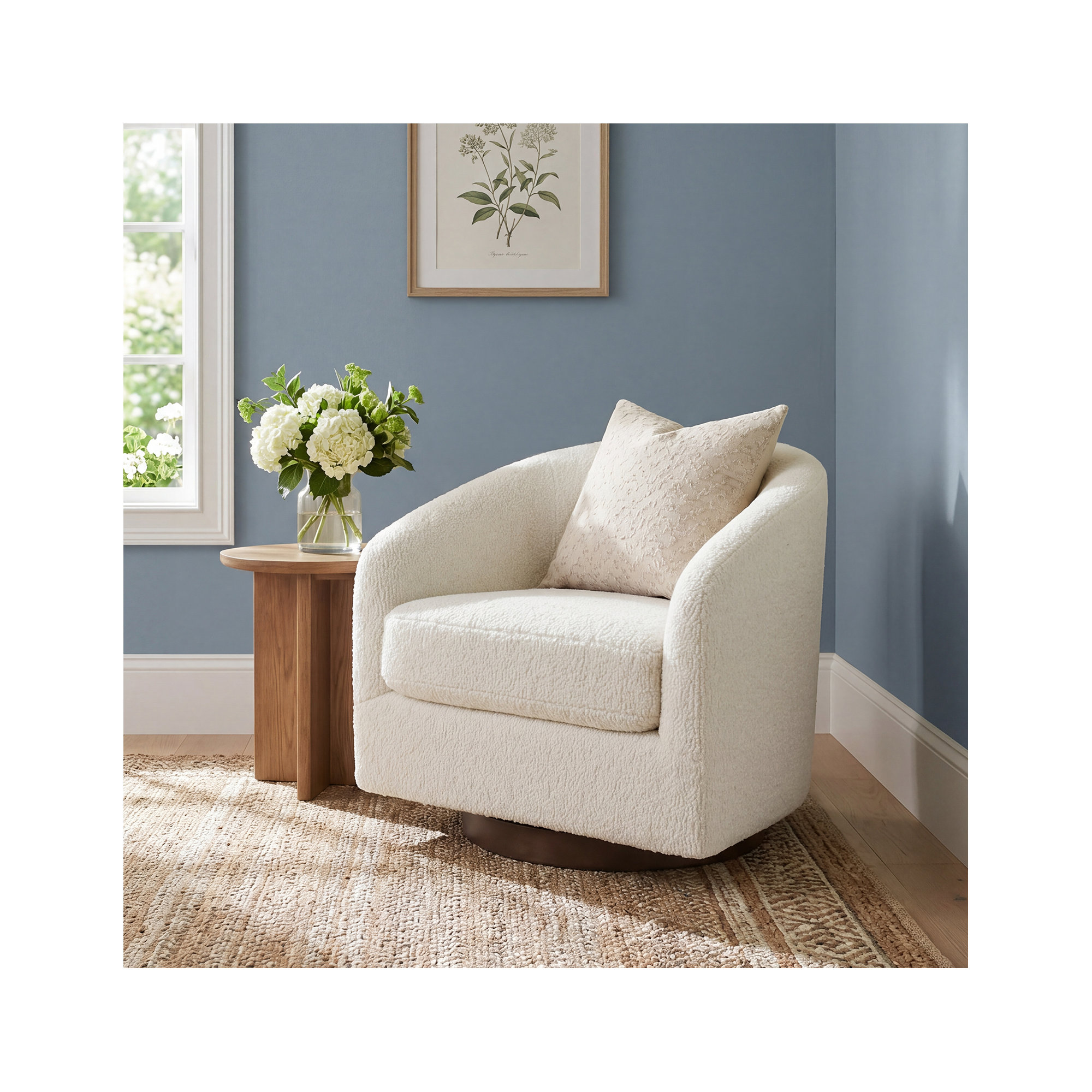 Bennett Upholstered Swivel Barrel Chair, White