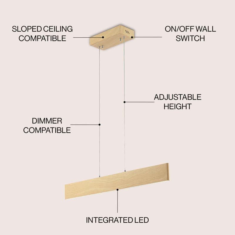 Daisetta 1 - Light LED Pendant, Light Brown Wood, 4.5" H x 32" W x 4.5" D