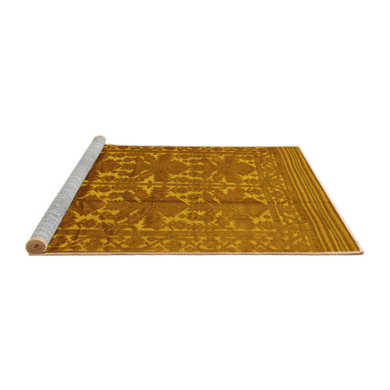 Tapis jaune tissé à la machine en polyester / chenille Marieliese, Carré 4 pi