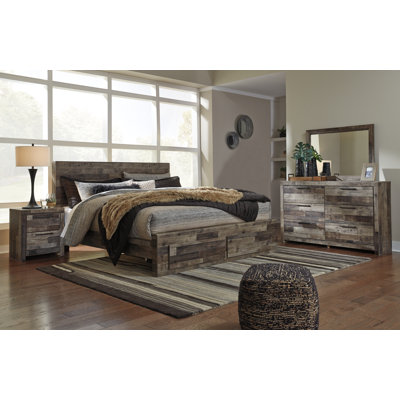 Derekson Panel Storage Bed with Mirrored Dresser and Nightstand