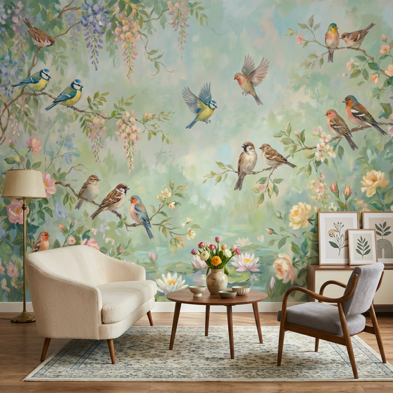 Papier peint floral de jardin Wisteria, 100 po x 96 po, Non tissé