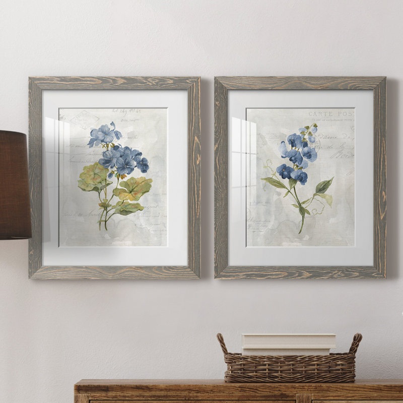 Lin bleu géranium - ensemble de 2 reproductions d'art, Impression encadrée avec passe-partout, H 20 po x l 17 po, Gris