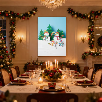 Christmas Snowman Family Winter Scene Canvas Print Set of 3 Canvas Wall Art Prints