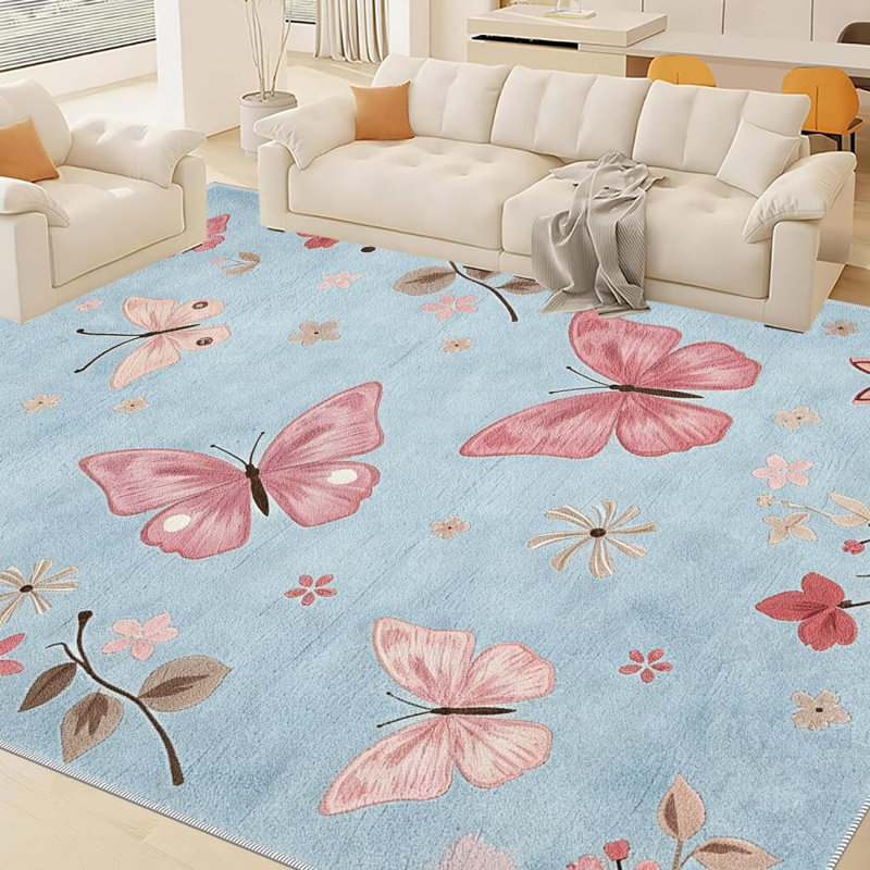 Light Blue Butterfly Carpet-waterproof, easy to clean, machine-washable, soft and comfortable; suitable for door mats, kitchens, living rooms, bedrooms, corridors, and laundry areas. Easy to clean, durable carpet for home decoration.