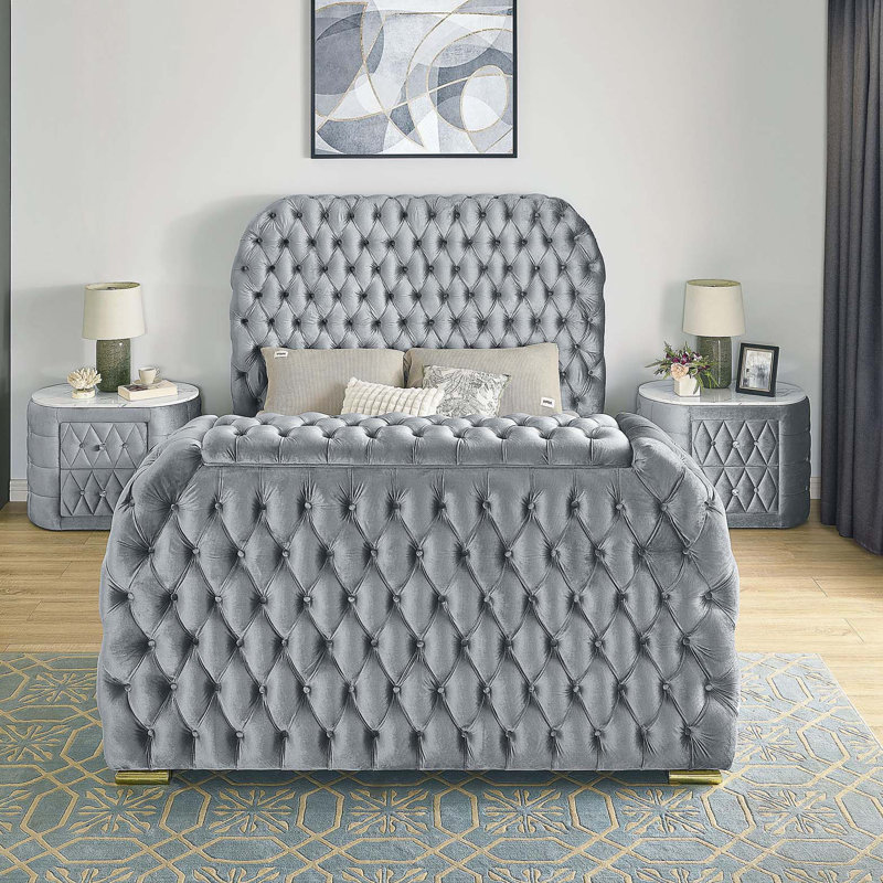 1pièce table de chevet ovale en faux marbre avec 2 tiroirs de rangement à finition grise et capitonnée