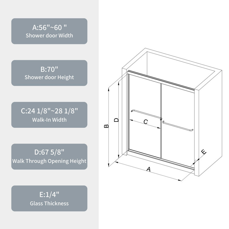 Chrome 56-60" x 70" Dual Sliding Clear Glass Shower Door