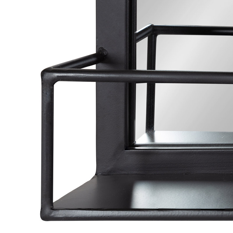 Heider Metal Flat Mirror with Shelves, 18" H x 40" W, Black