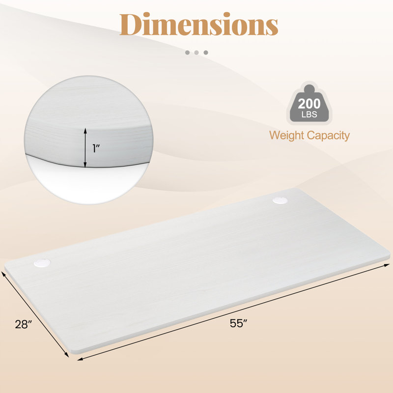 Plateau de table de bureau 1 po Palmira, H 1 po x l 55 po x P 28 po, Naturel