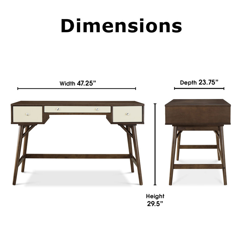 Medium Brown and White Rubberwood Writing Desk with Drawers