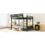 Grand lit superposé en métal noir pour adultes et adolescents, tablette de rangement, garde-corps