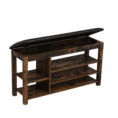 Adjustable Height Long Bench, Rubberwood Frame, Comfortable Pu Leather And Sponge Seat, Concealed Storage Design, Three Layers Of Ventilation Storage, Solid Wooden Legs, 22" Product Height, 33.7Kgs
