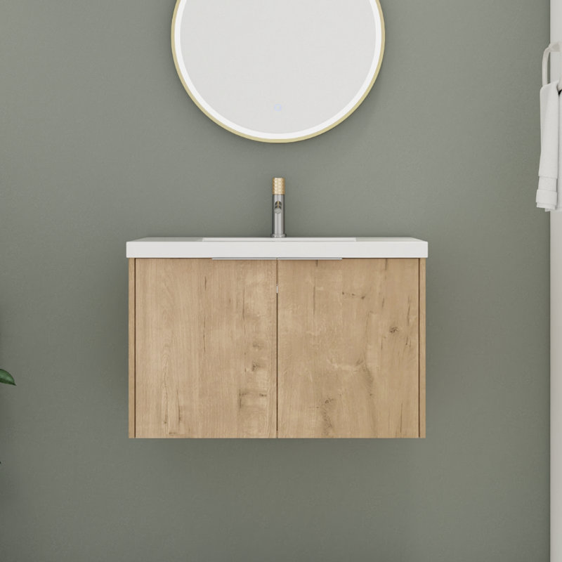 Ensemble de meuble-lavabo simple 29,97 po avec plateau en résine Hadlock, Chêne