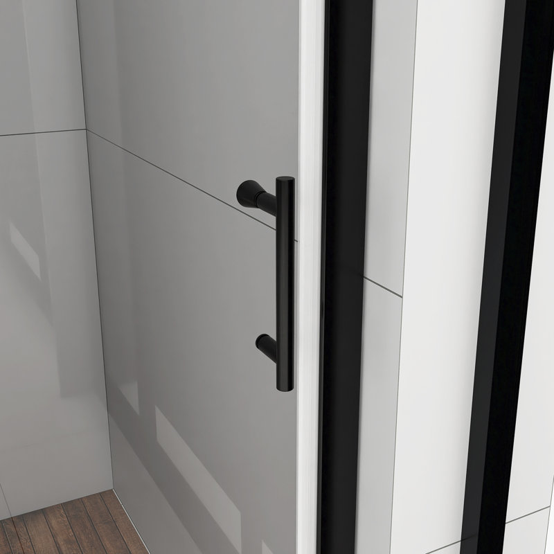 36 po X P 72 po H Porte de douche pliante semi-sans cadre en chrome avec verre trempé transparent, Noir mat