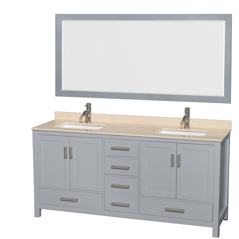 Sheffield 71" Double Bathroom Vanity Base Only, Gray