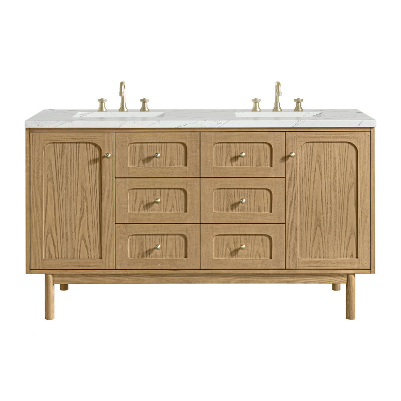 Laurent Freestanding Standard Free Standing Single Double Vanity Bathroom Vanity With Top, Light Natural Oak, Ethereal Noctis